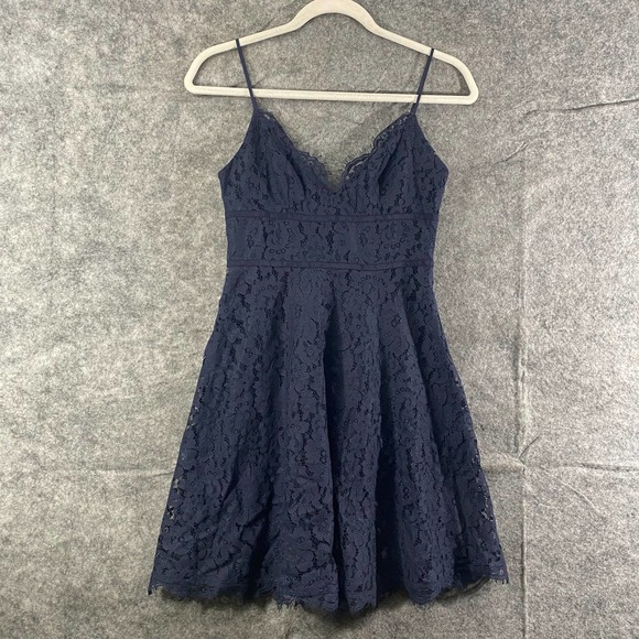 Joie Mini Dress XS Navy Blue Lace V-Neck A-Line Damasia Cocktail Party - Picture 1 of 12
